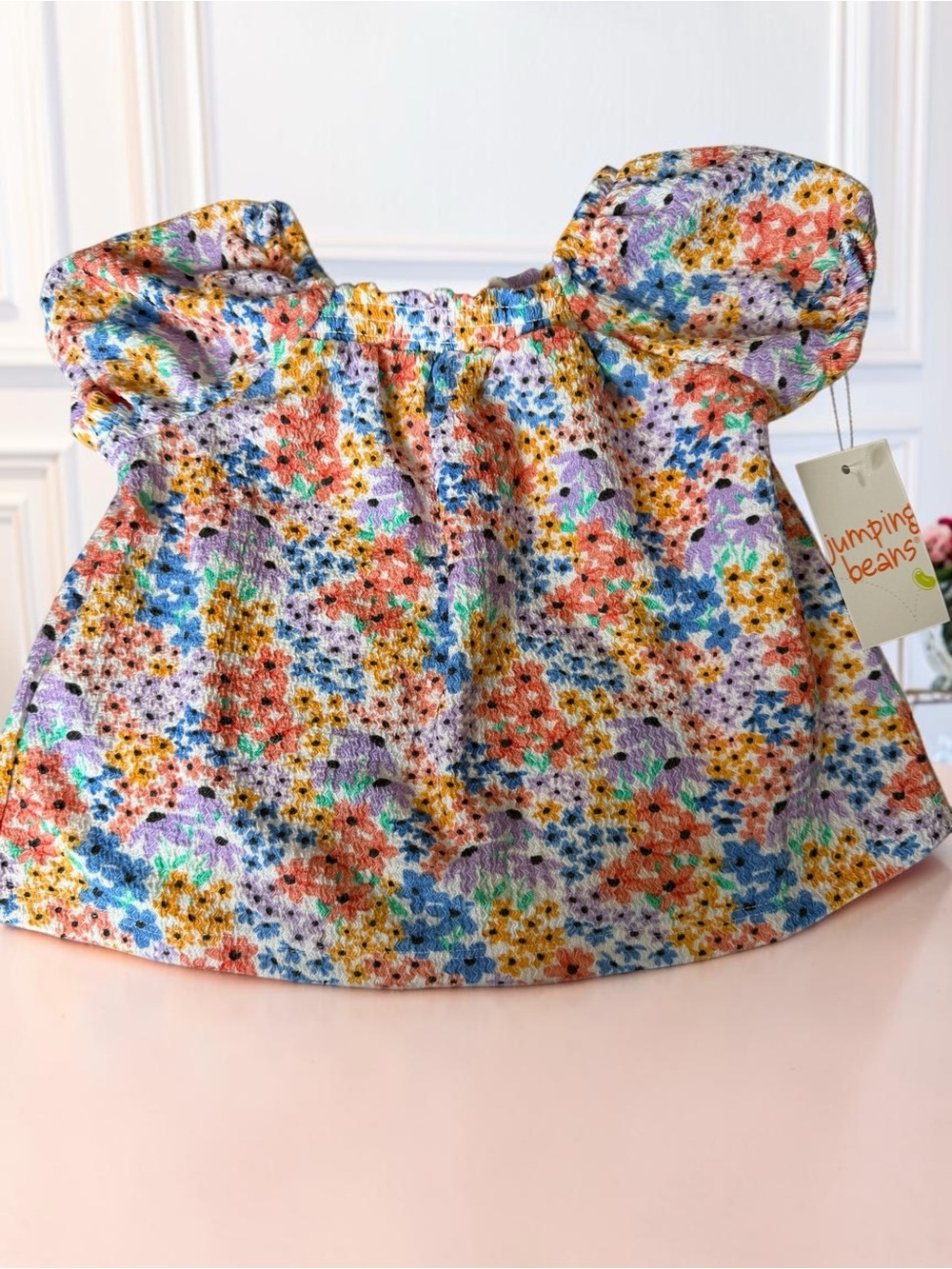 Jumping Beans Smocked Puff Sleeve Top Toddler Girl 2T NWT Floral Ditsy Print